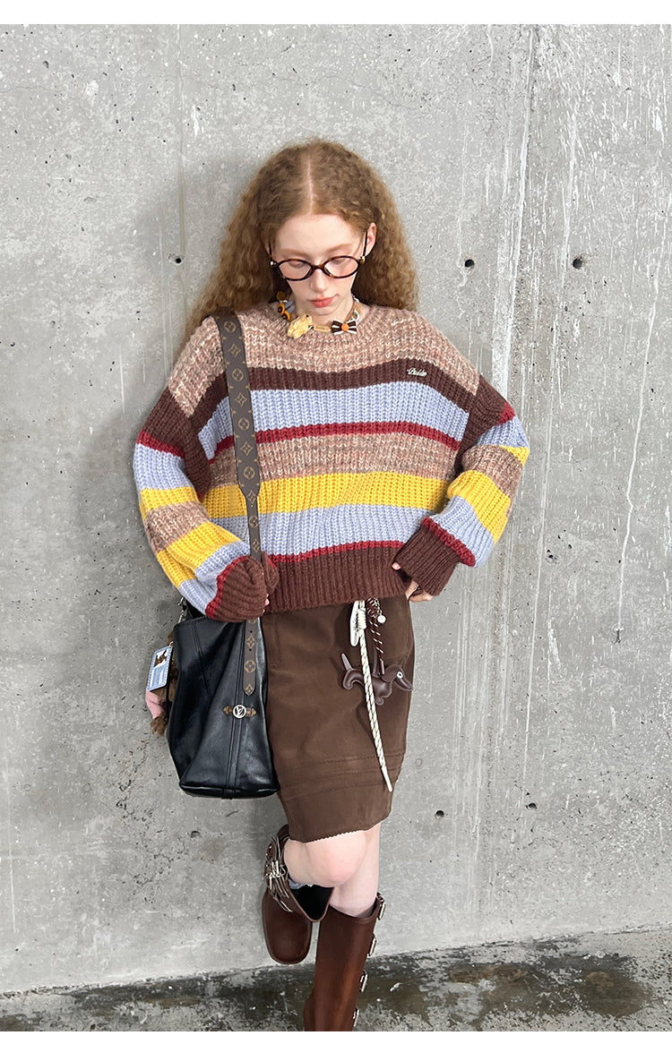 Oversized Multi-Color Striped Wool Blend Sweater