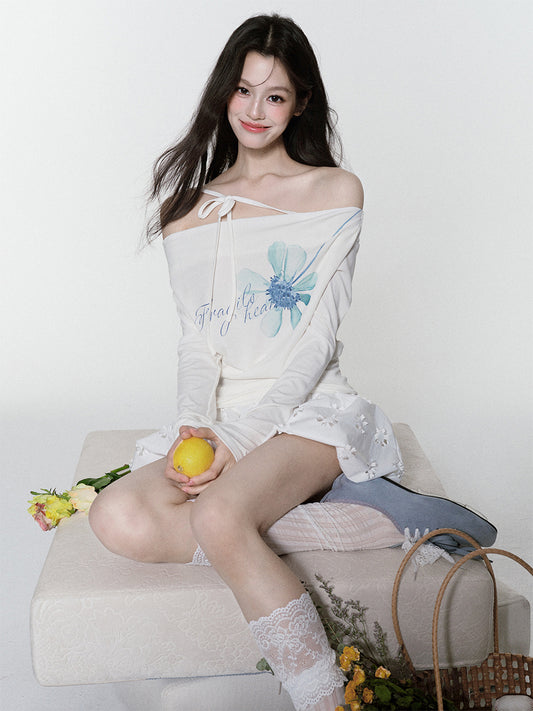 Off-Shoulder Floral Top With One-Shoulder Strap