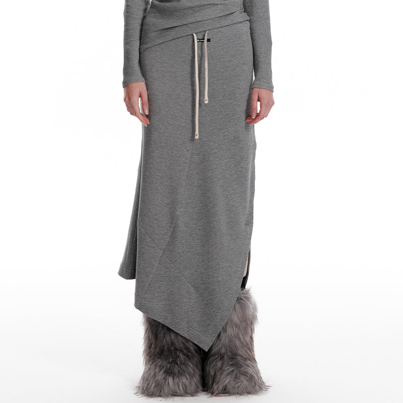 Slim Fit Hooded Half-Button Top / Slit Skirt