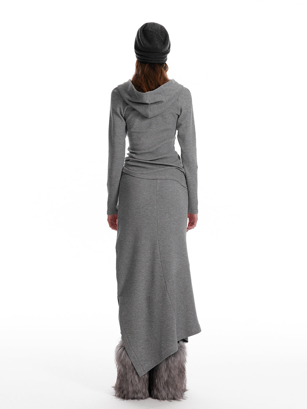 Slim Fit Hooded Half-Button Top / Slit Skirt