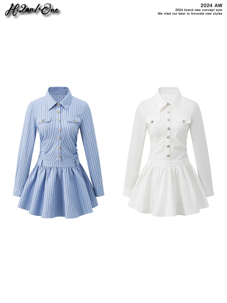 Button-Up Fit-And-Flare Shirt Dress
