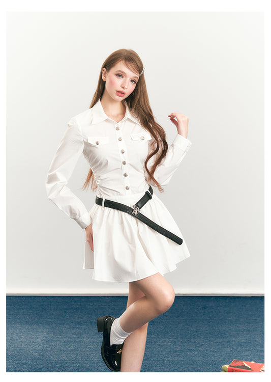 Button-Up Fit-And-Flare Shirt Dress