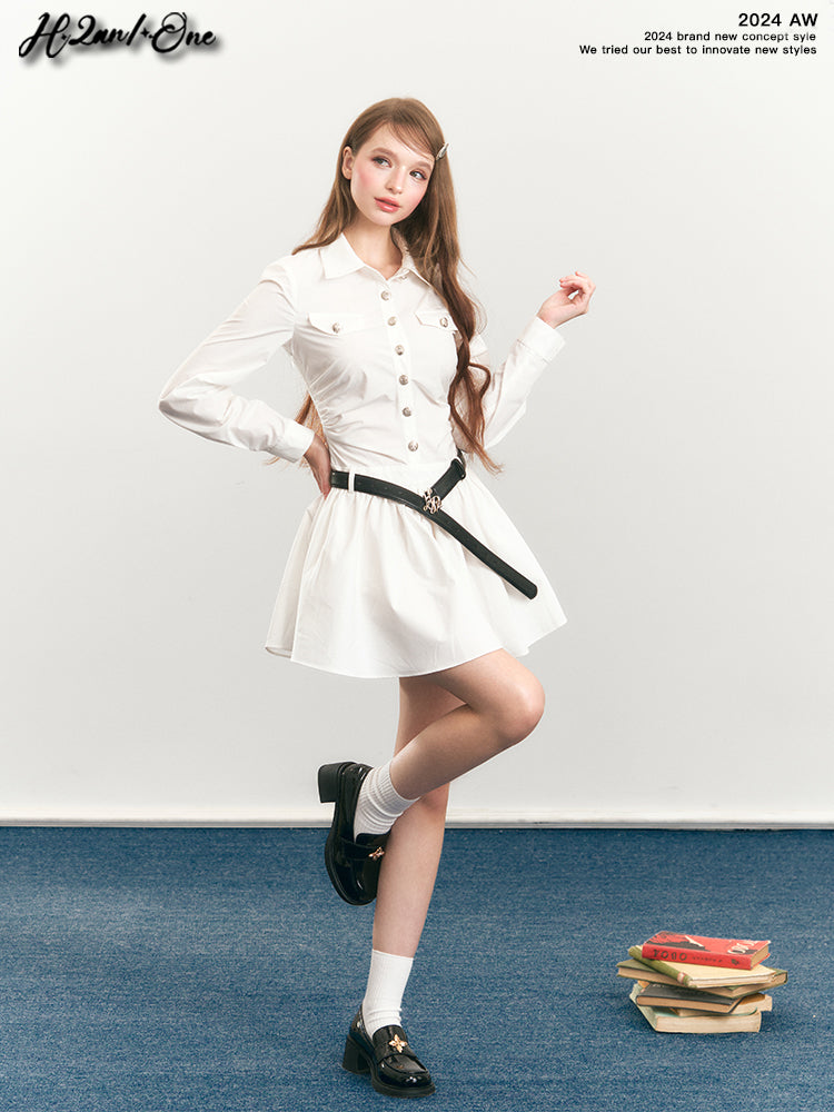 Button-Up Fit-And-Flare Shirt Dress