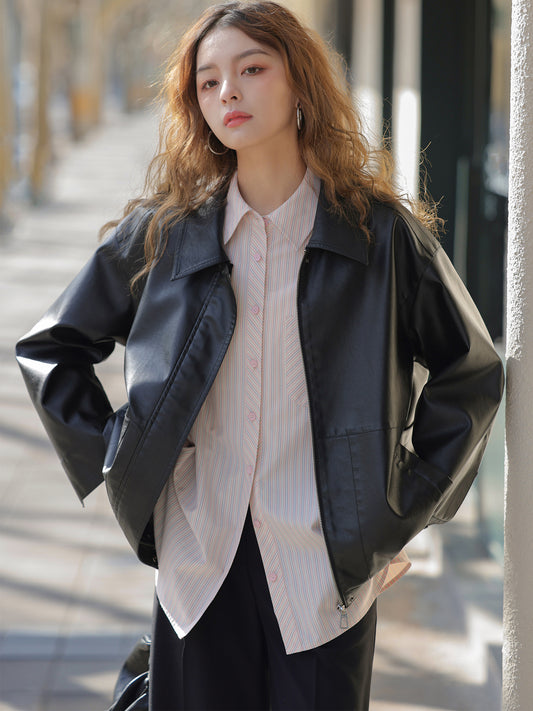 Minimal Faux Leather Jacket