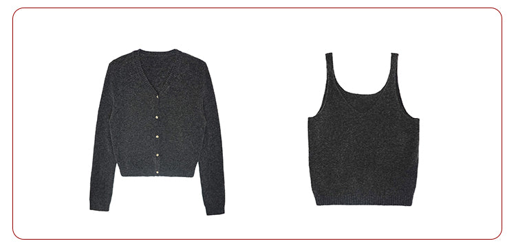 Knit Cardigan & Sleeveless Top Set With Detachable Bow