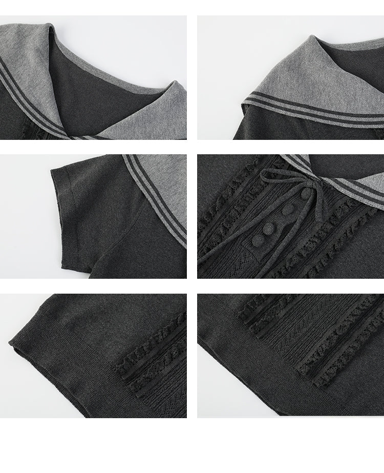 Sailor-Collar Fitted Top With Frill Front