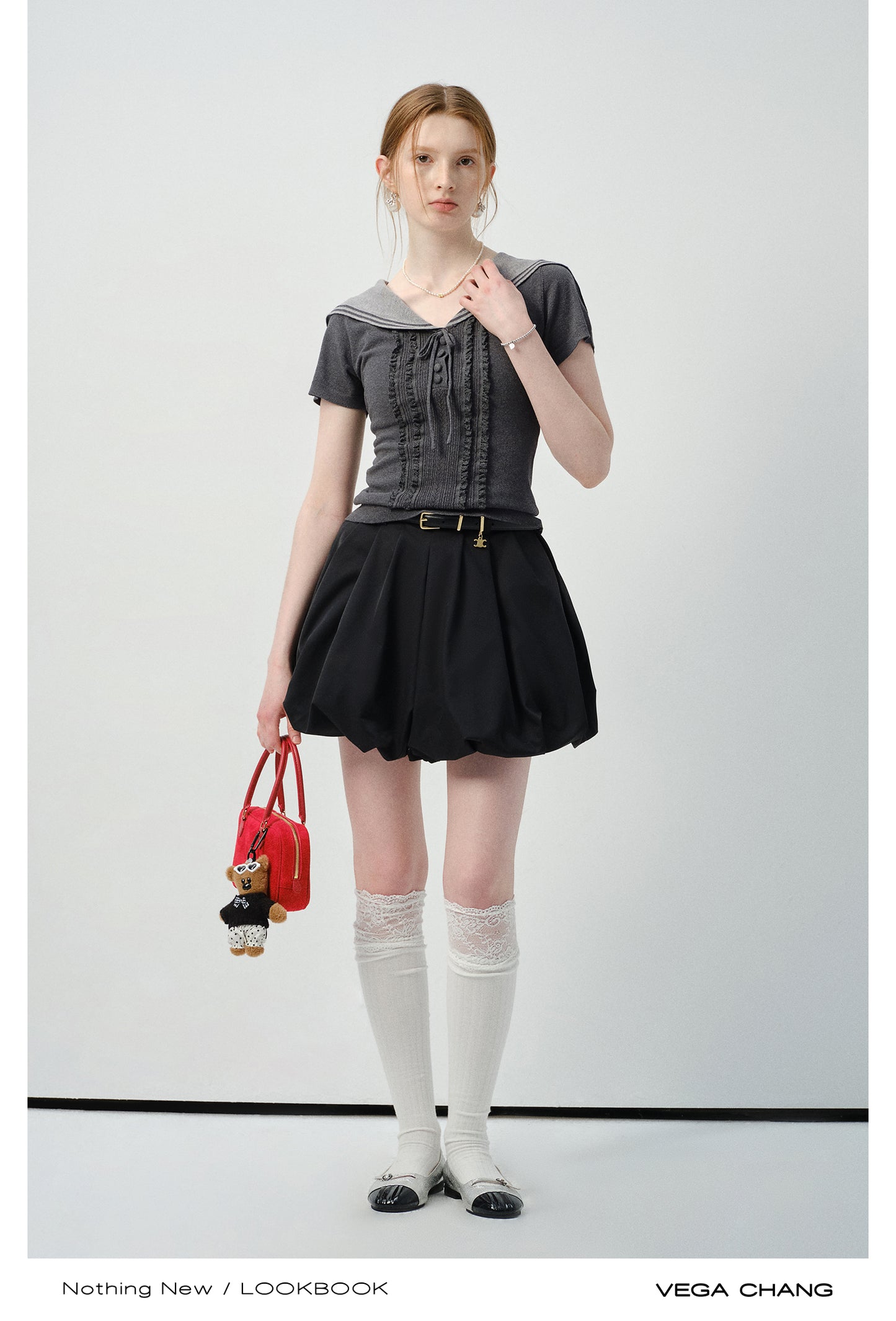 Sailor-Collar Fitted Top With Frill Front