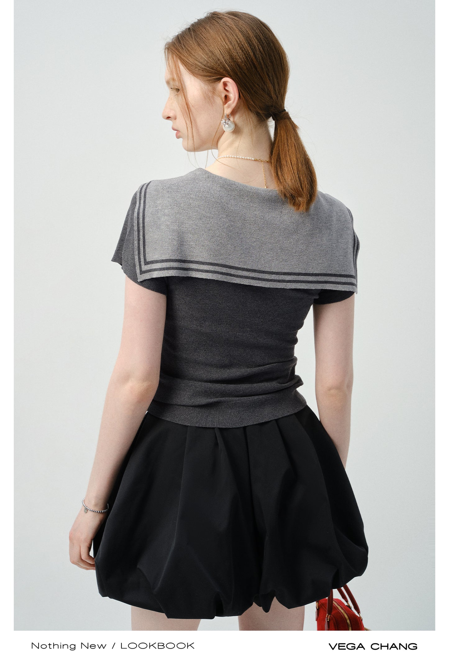 Sailor-Collar Fitted Top With Frill Front