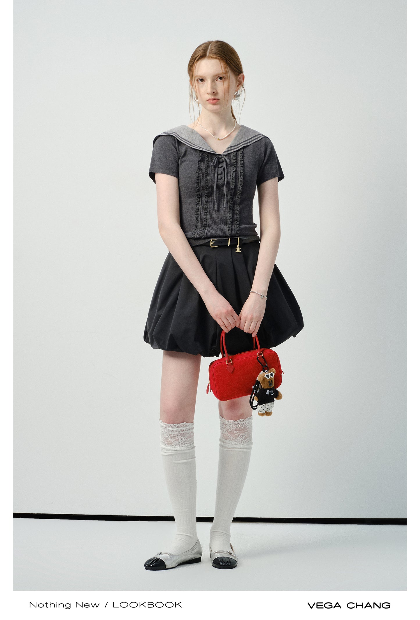 Sailor-Collar Fitted Top With Frill Front