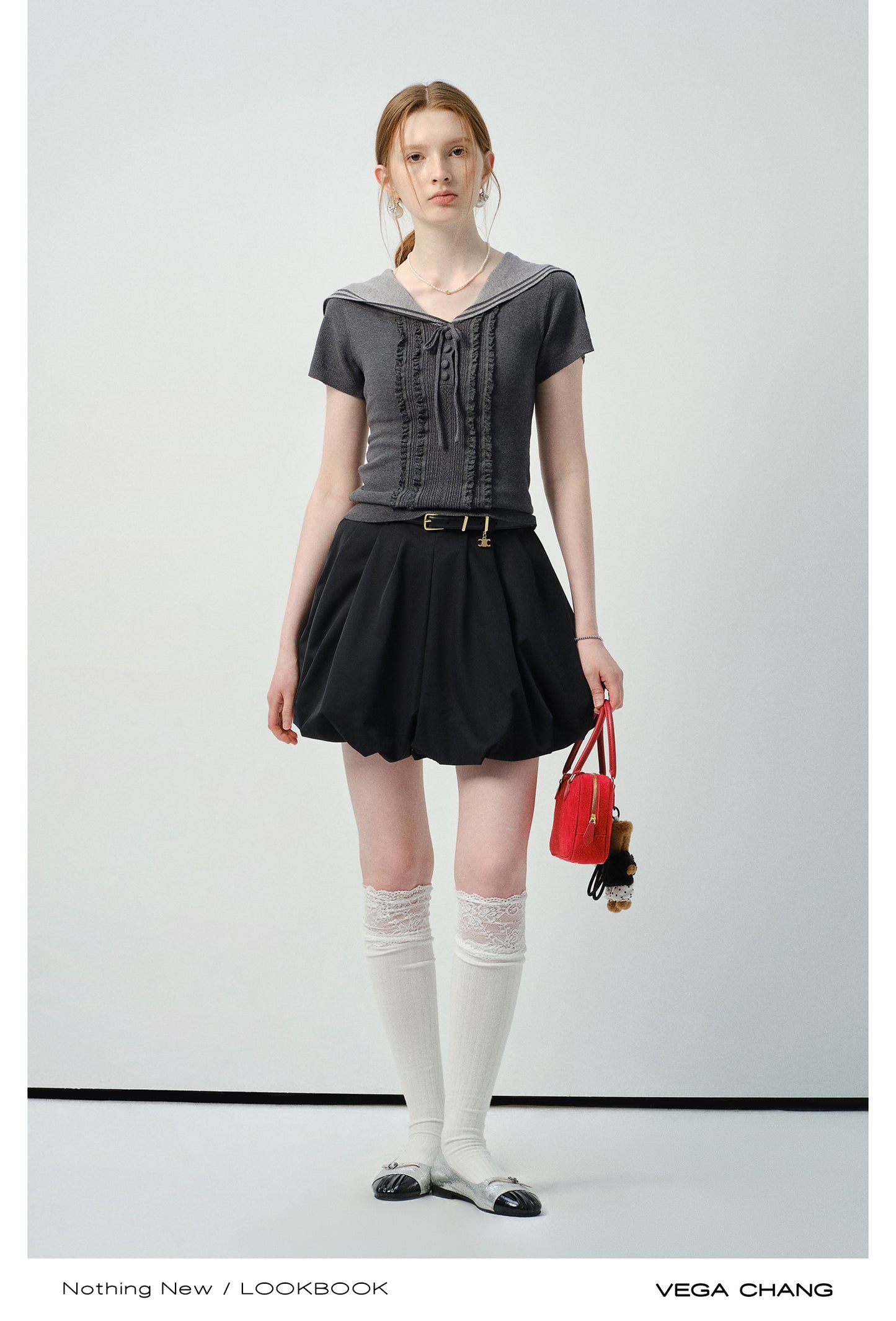 Sailor-Collar Fitted Top With Frill Front