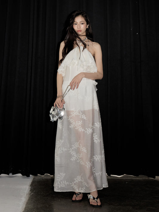 Sheer Halter Neck Backless Dress