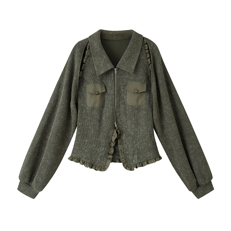 Collared Knit Vest And Layered Top Set