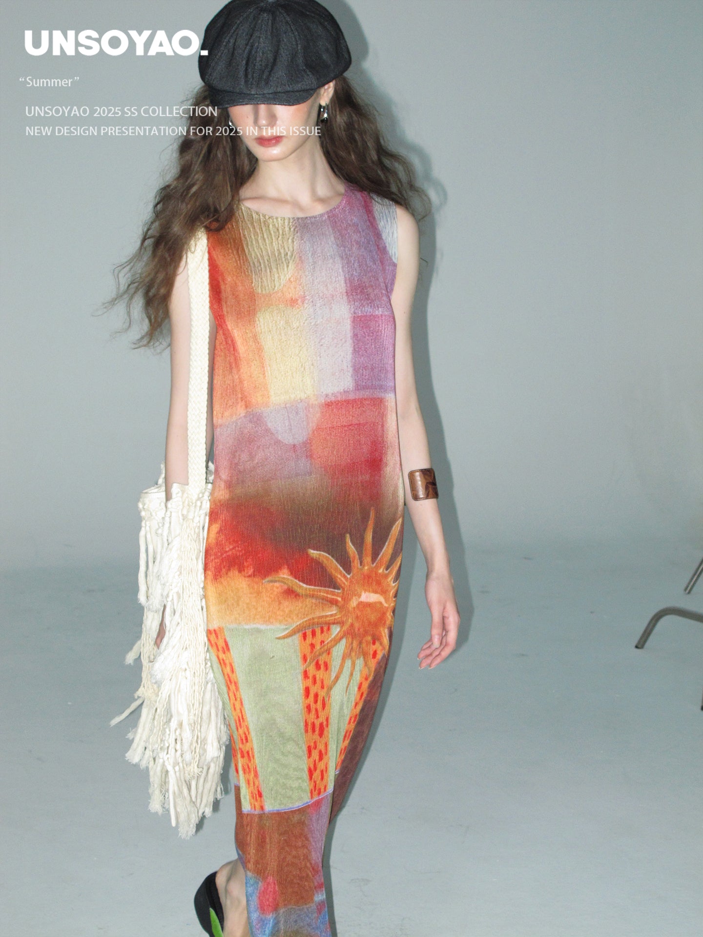 Pleated Retro Graphic Print Dress With Belt