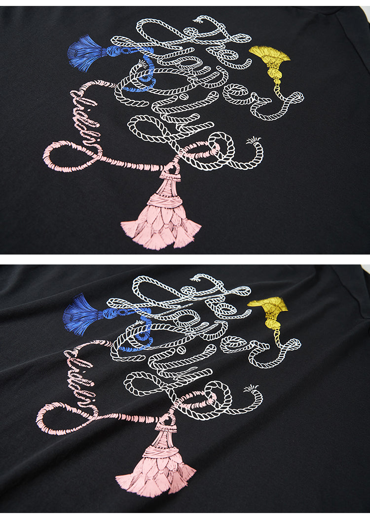 Relax Fit Hemp Rope Letter Print Raglan T-Shirt