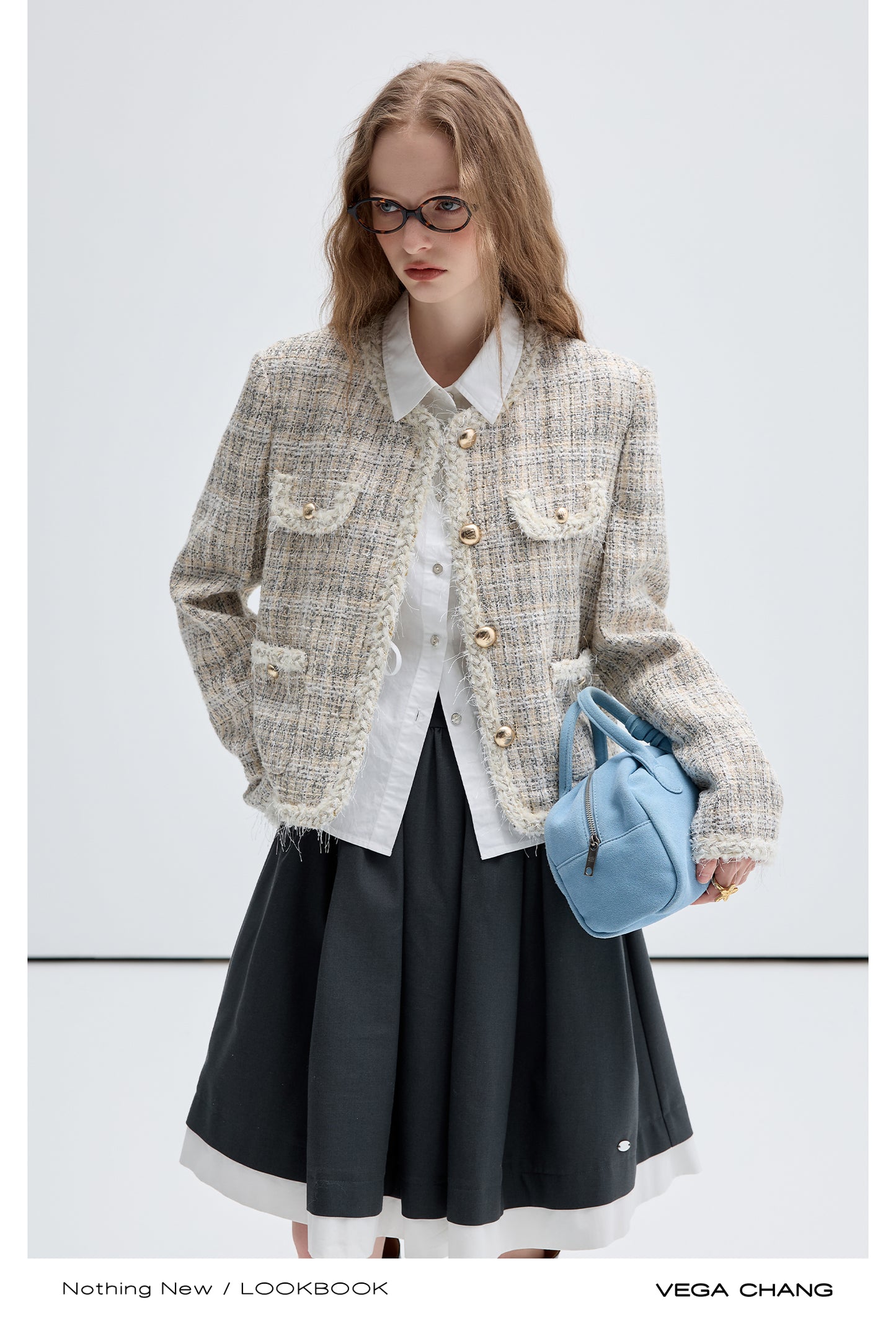 Tweed Braided Trim Collarless Jacket