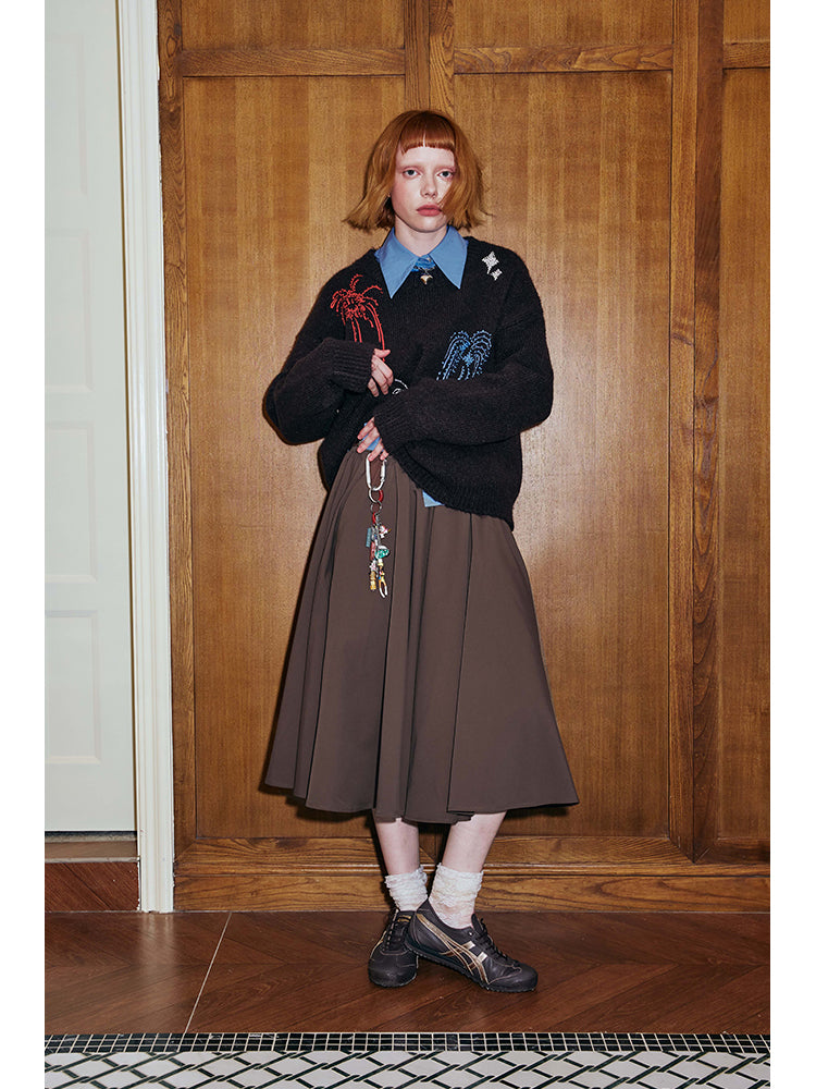 Draped Mid-Length Flared Zip Skirt