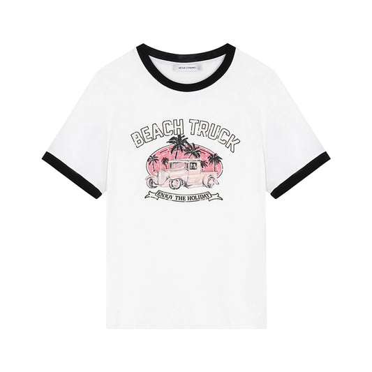 Niche Letter Print Top Round Neck T-Shirt