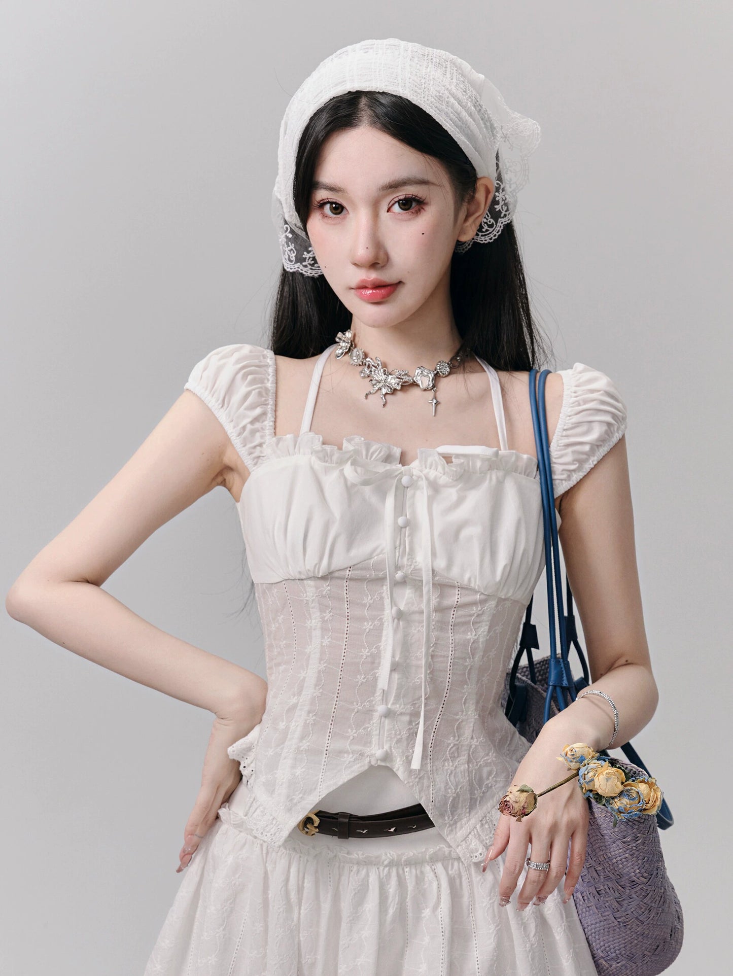 Summer Triangle Floral Lace Headscarf