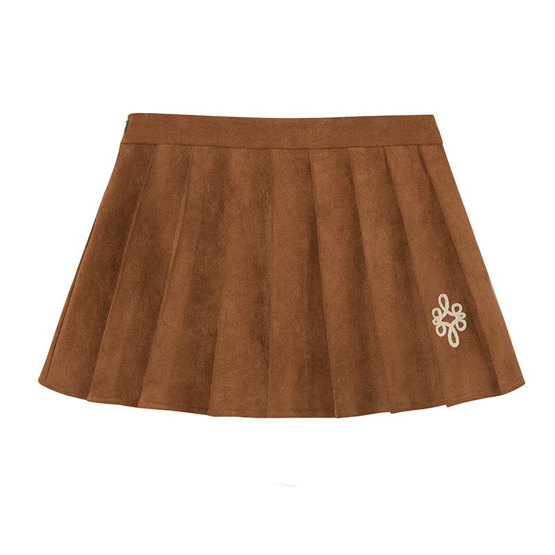 Chain Embroidered Plaid Jacket & Pleated Skirt