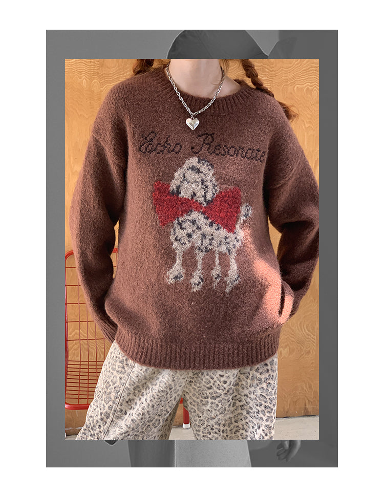 Wool Blend Dog And Bow Knit Pullover