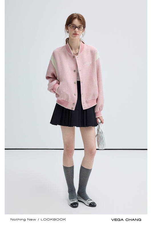 Bicolor Varsity Jacket With Lettered Buttons