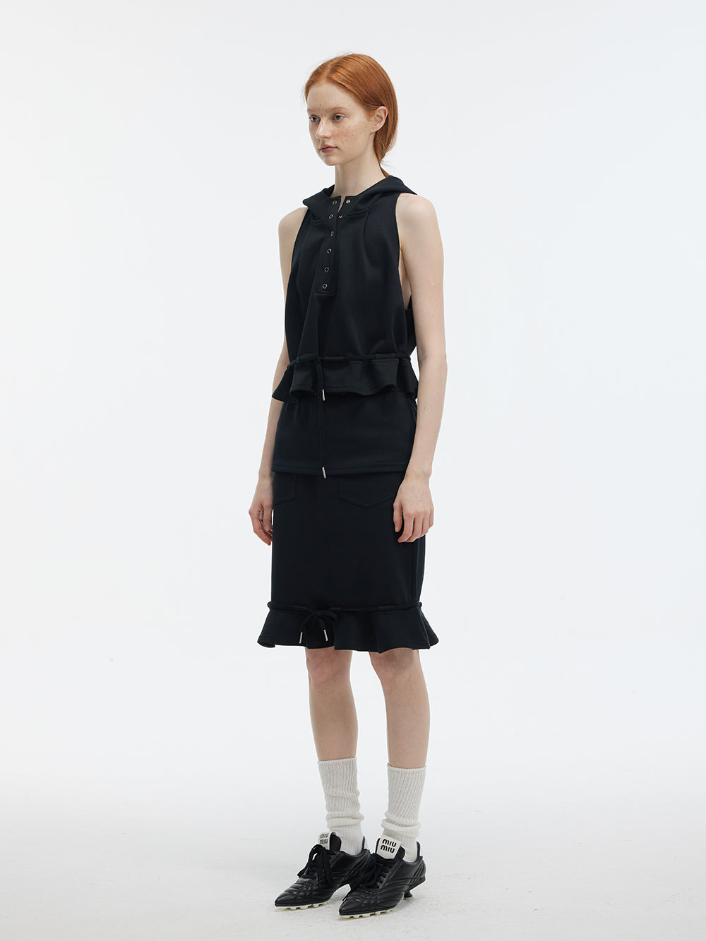 Hooded Sleeveless Relaxed Fit Top With Drawstring