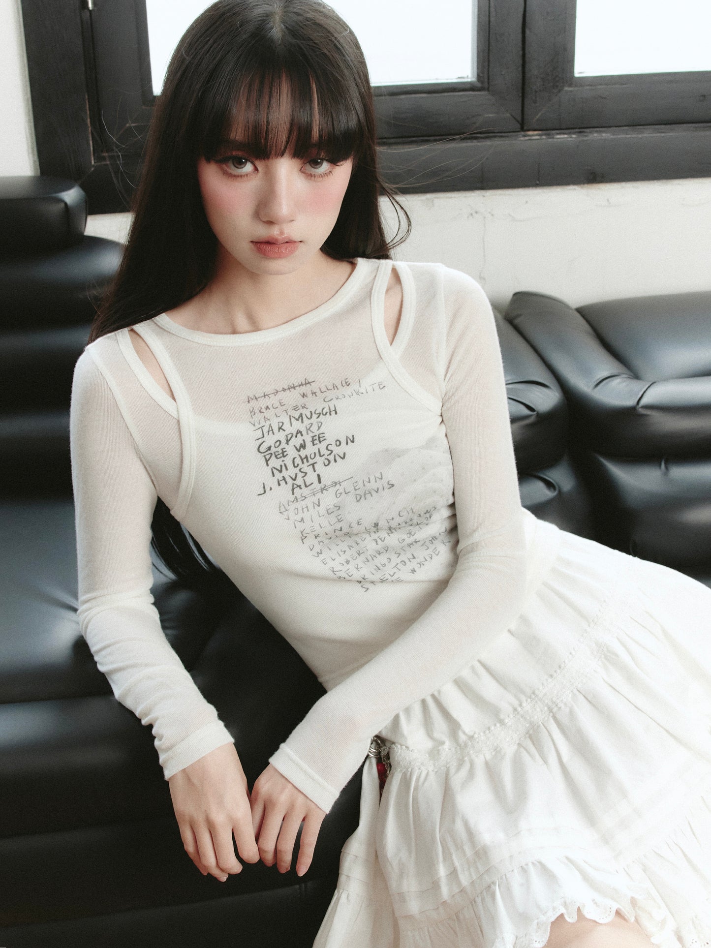Rose Letter Print Layered Look Fitted Top