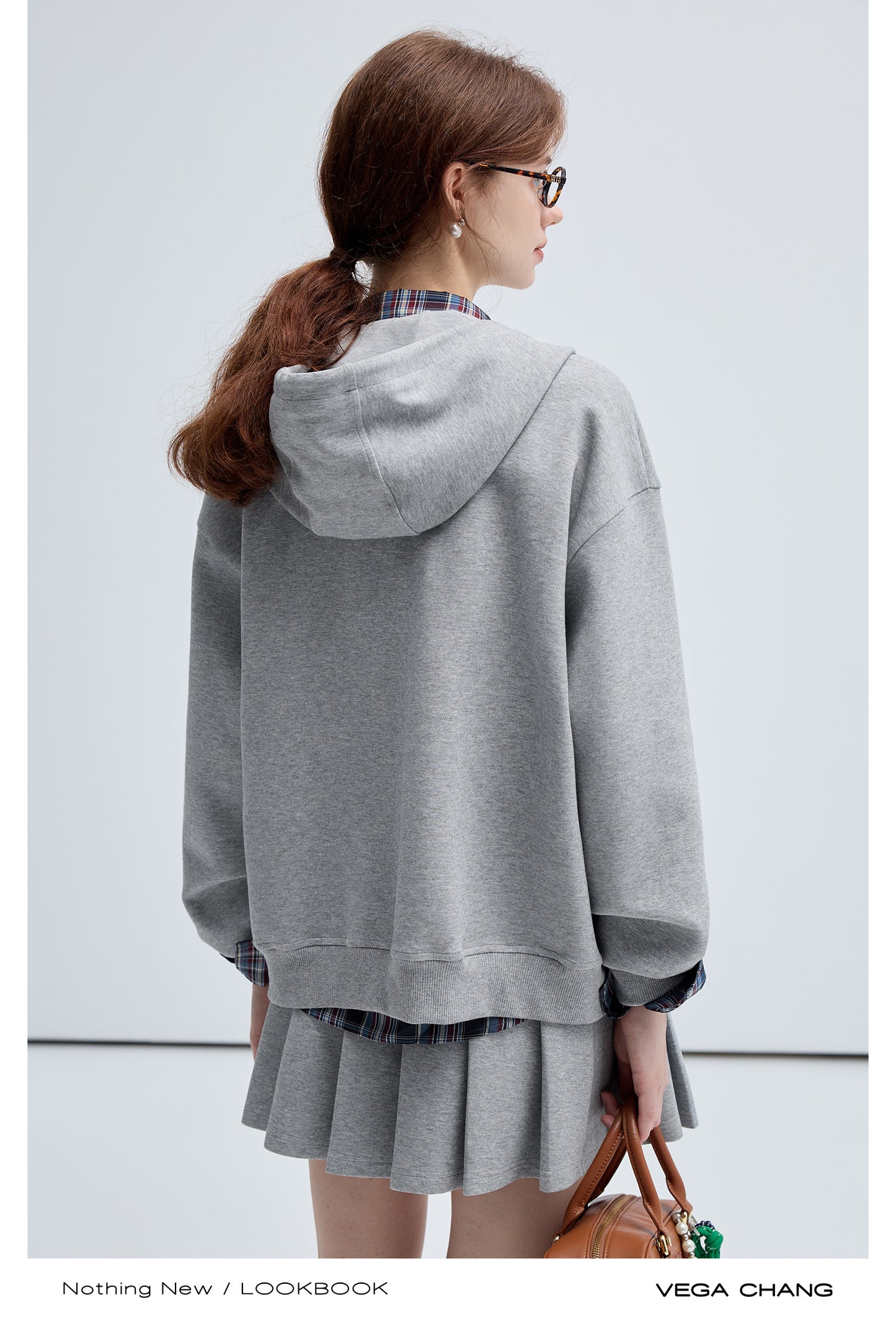 Bow Print Relax Fit Hoodie And Pleated Mini Skirt