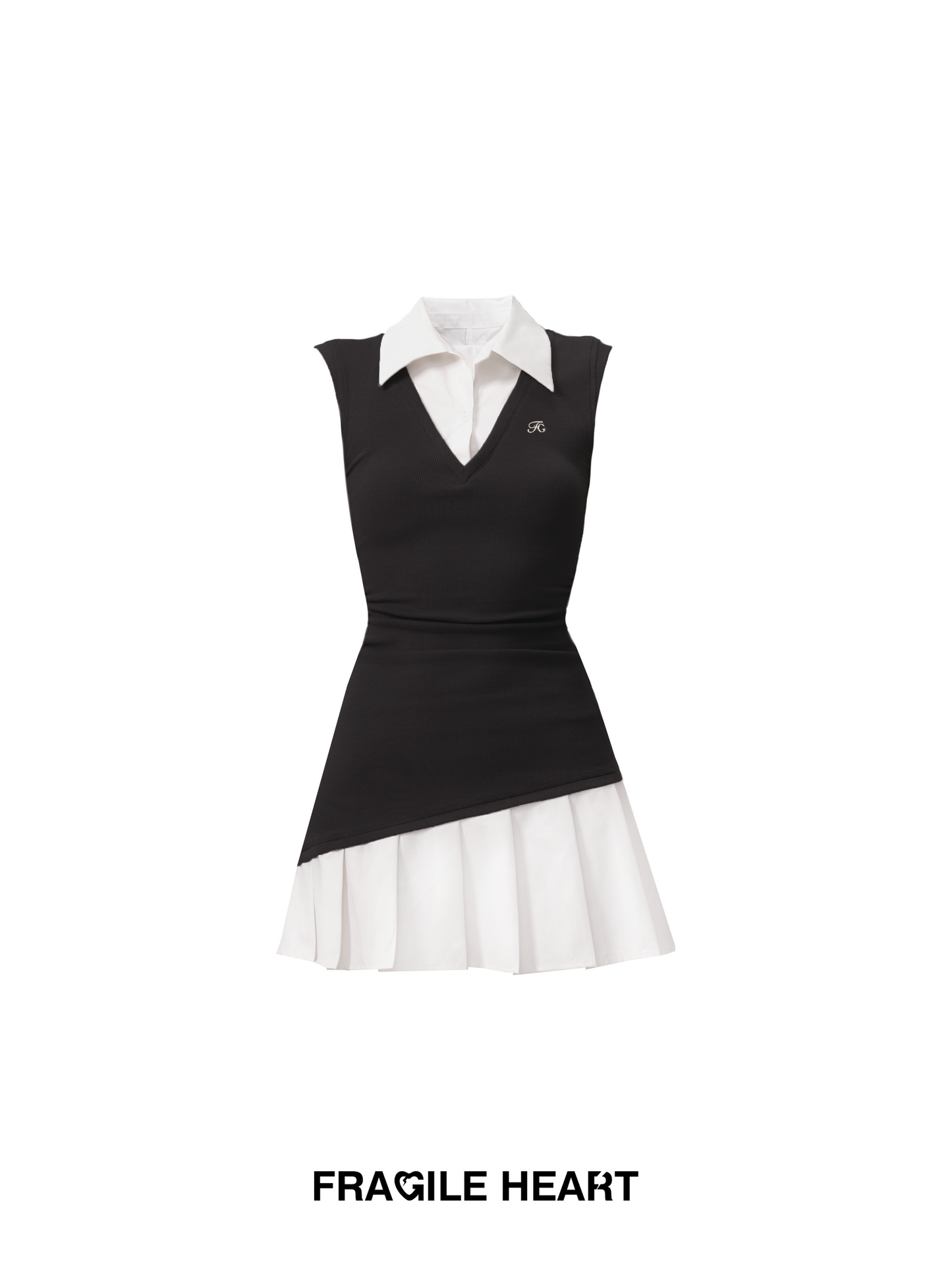 Vest And Shirt Contrast Faux Two-Piece Mini Pleated Dress