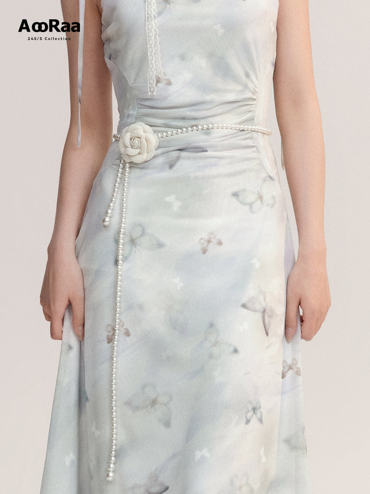 Elegant Faux Pearl Flower Waist Belt