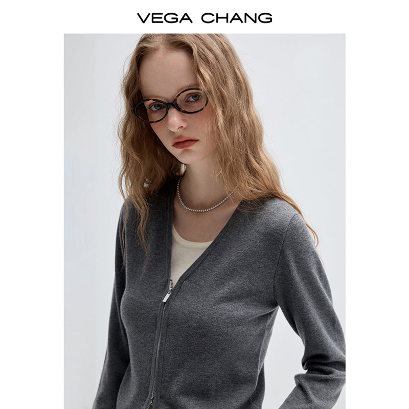 Wool Blend Layered Look Knit Cardigan Top