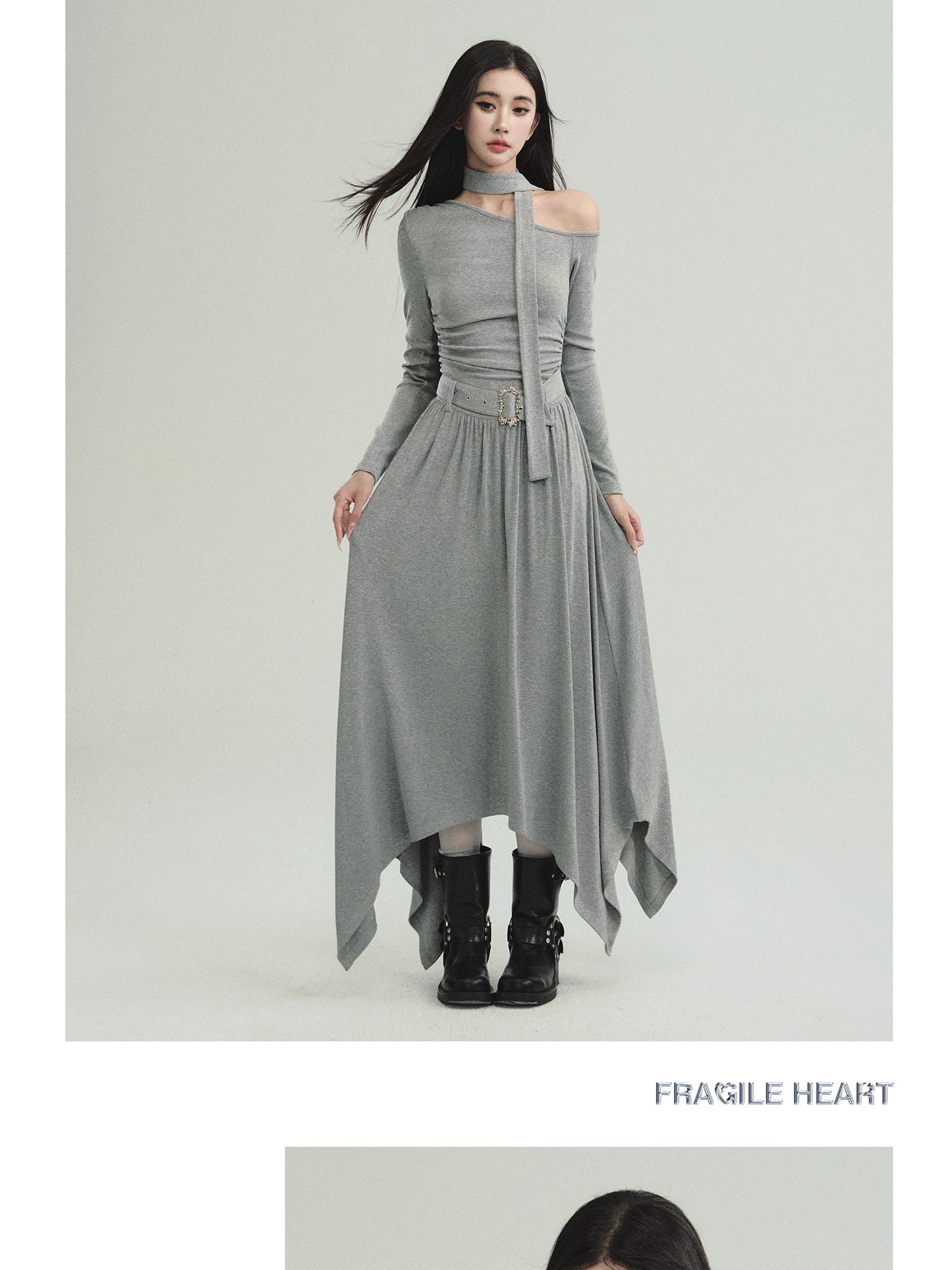 One-Shoulder Cotton Dress With Matching Scarf