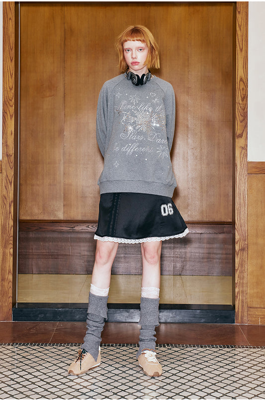 Sequined Fireworks Round Neck Raglan Sweatshirt