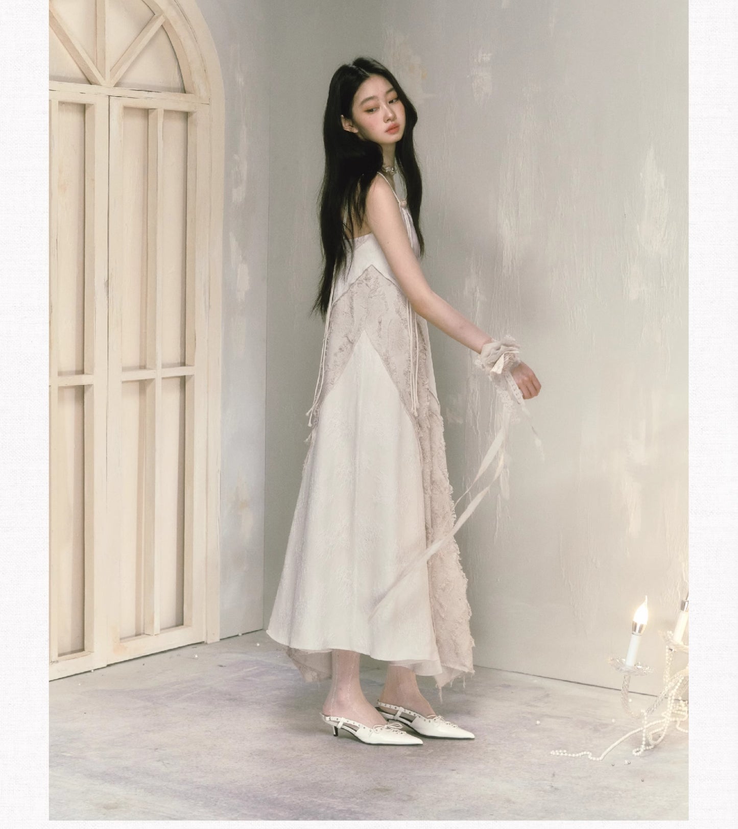 Asymmetric Patchwork Dress And Flower Accent