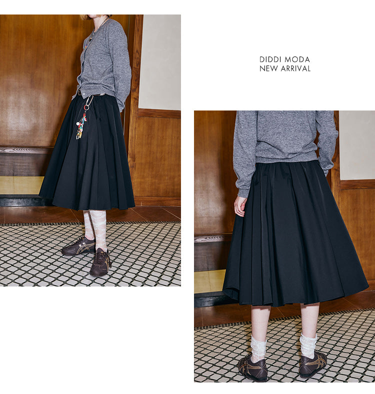 Draped Mid-Length Flared Zip Skirt