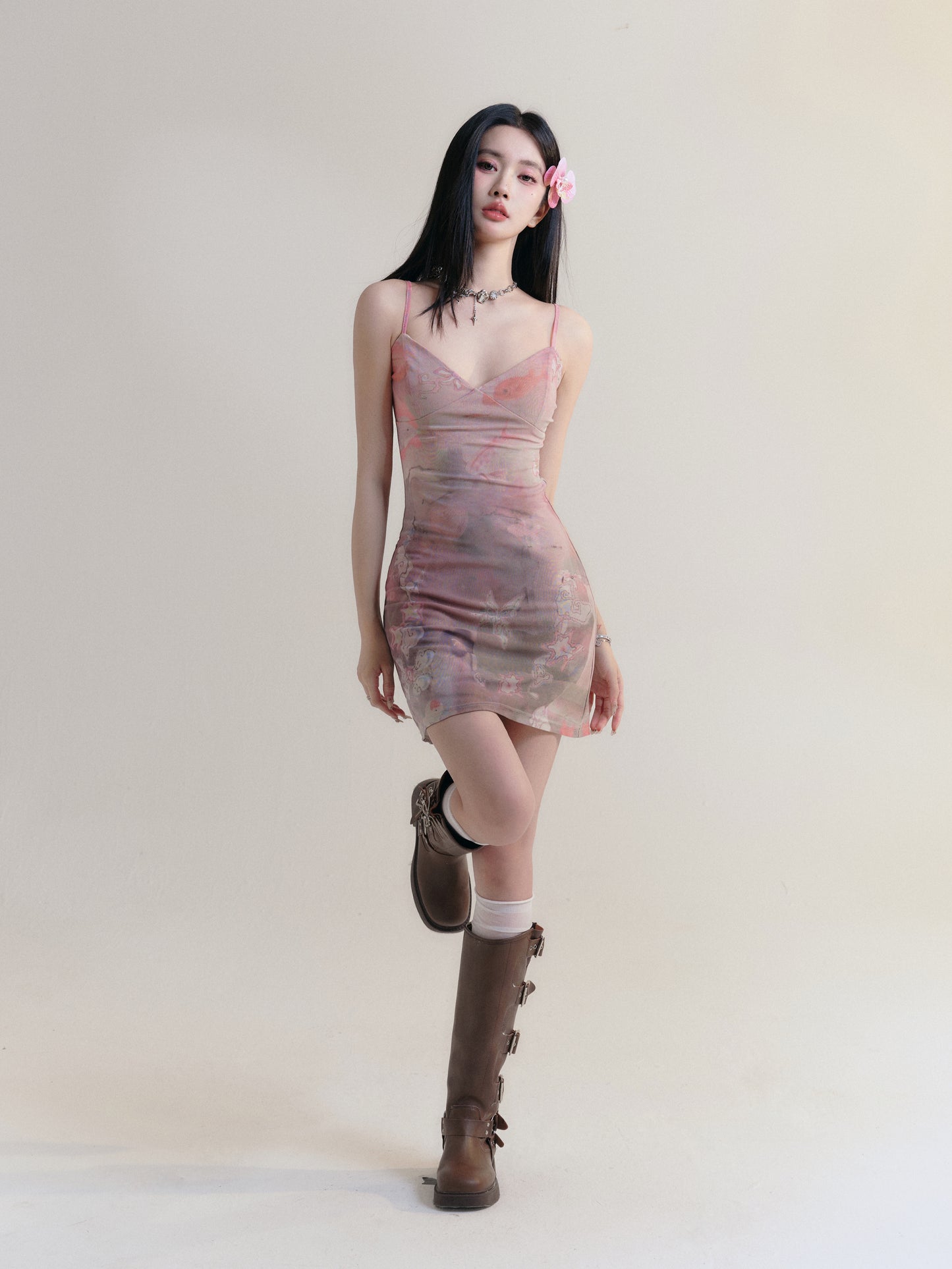 Gradient Collage Print Dress With Adjustable Strap