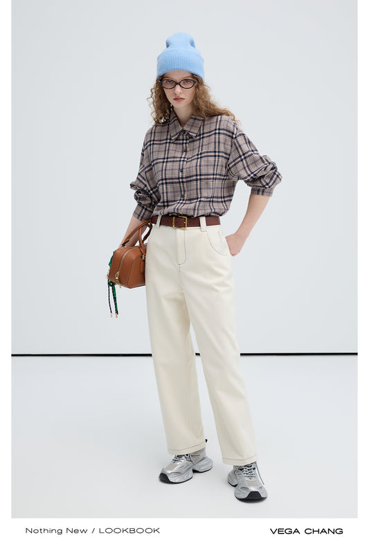 Contrast Stitch Velvet Twill Cropped Pants