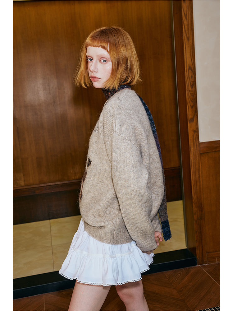 Wool Blend Dog And Bow Knit Pullover