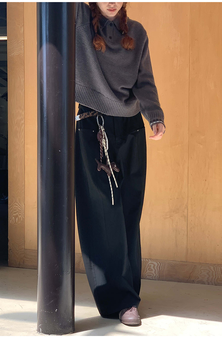 Mid Rise Straight Wide Leg Pants In Leopard, Plain