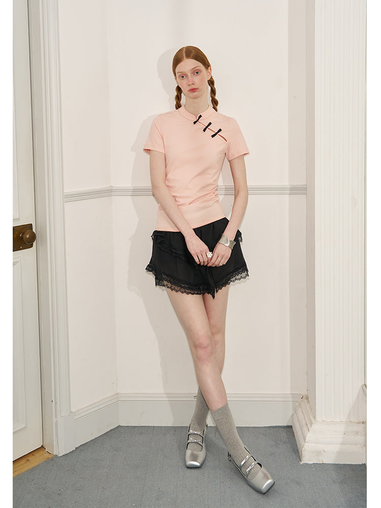 Contrast Colored Qipao Inspired Casual Top