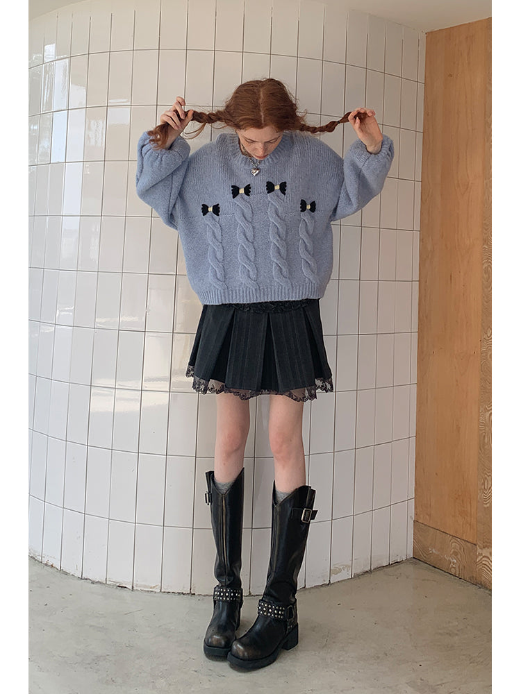 Bow Accent Drop Shouldered Knit Sweater