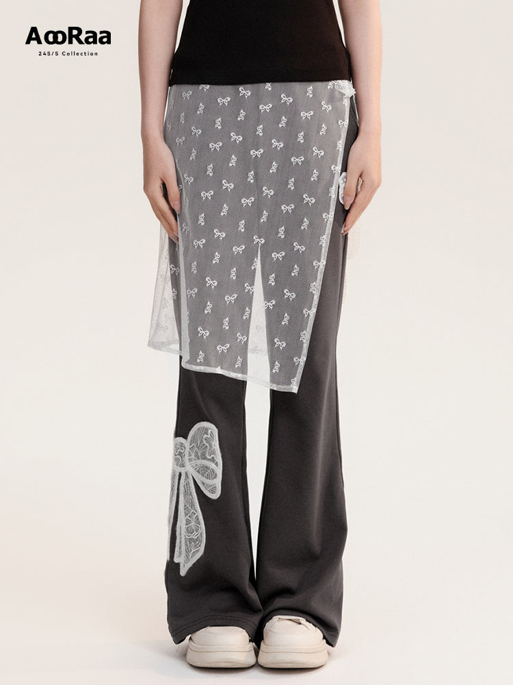 Bow Patterned Sheer Wrap Lace Apron Skirt