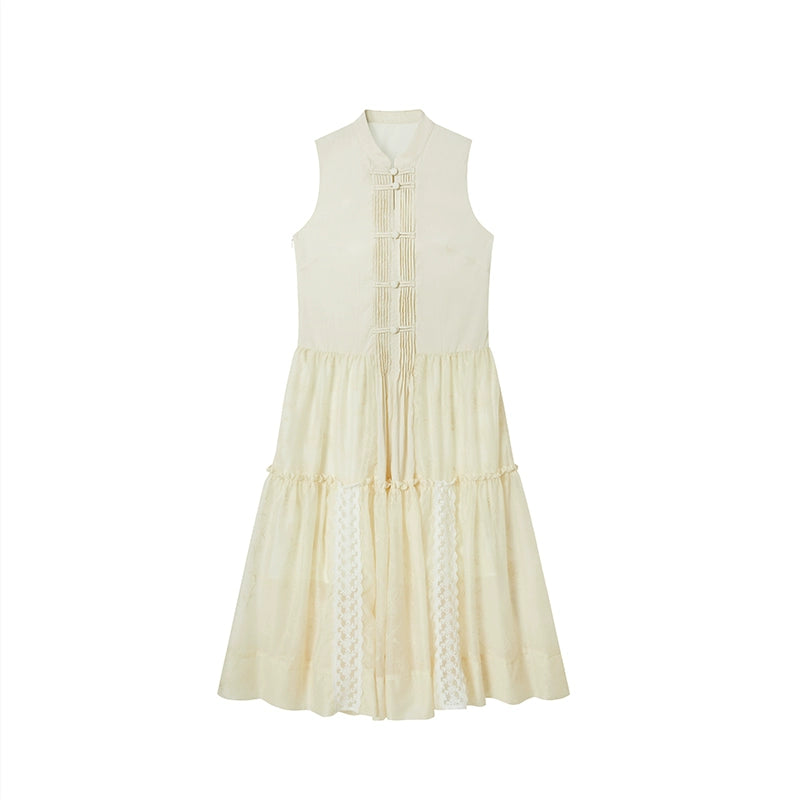 Qipao-Inspired Jacquard Sleeveless Summer Long Dress