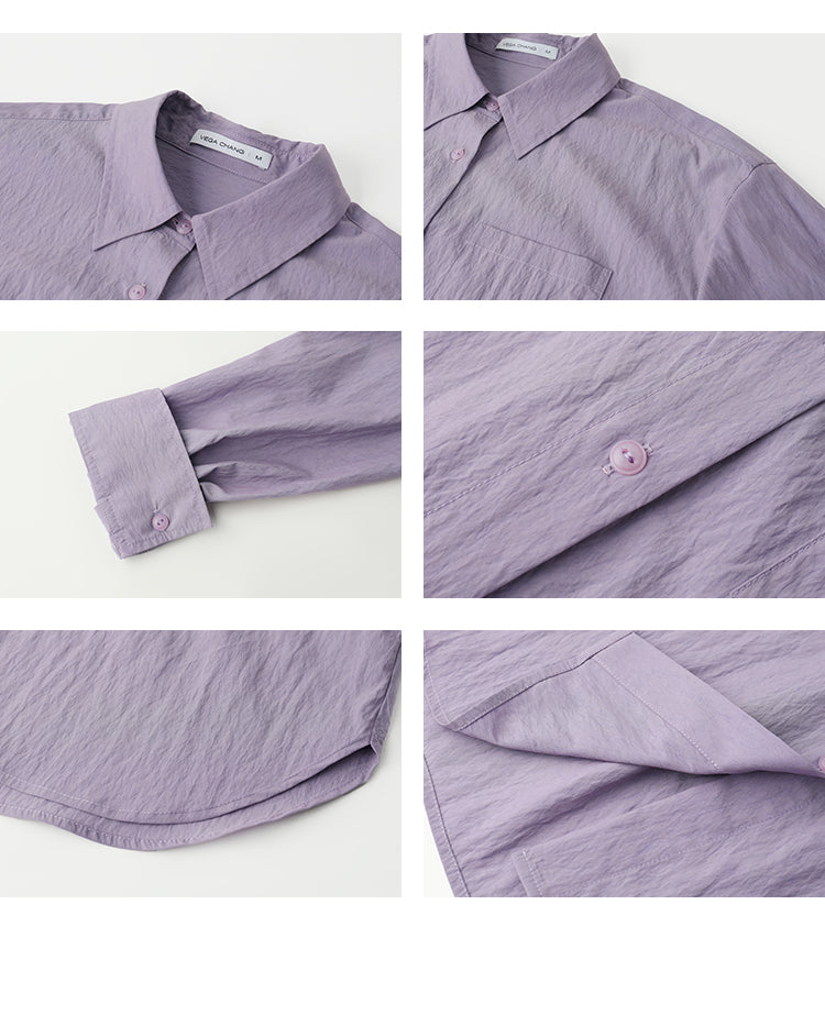 Wrinkled Texture Loose Fit Longline Color Shirt