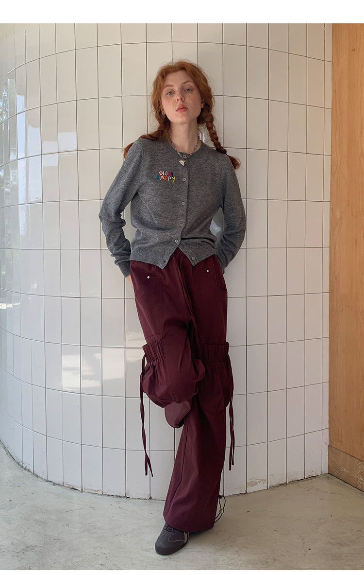 Drawstring Hem Cargo Pants With Oversized Pockets