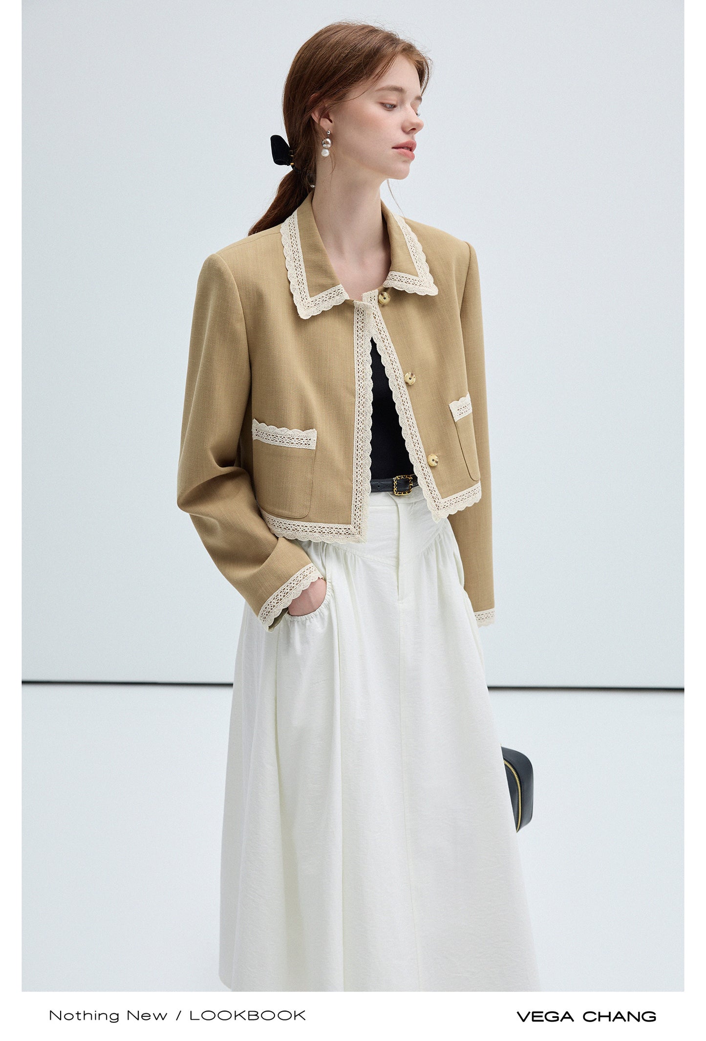 Woven Lace Trimmed Boxy Short Jacket