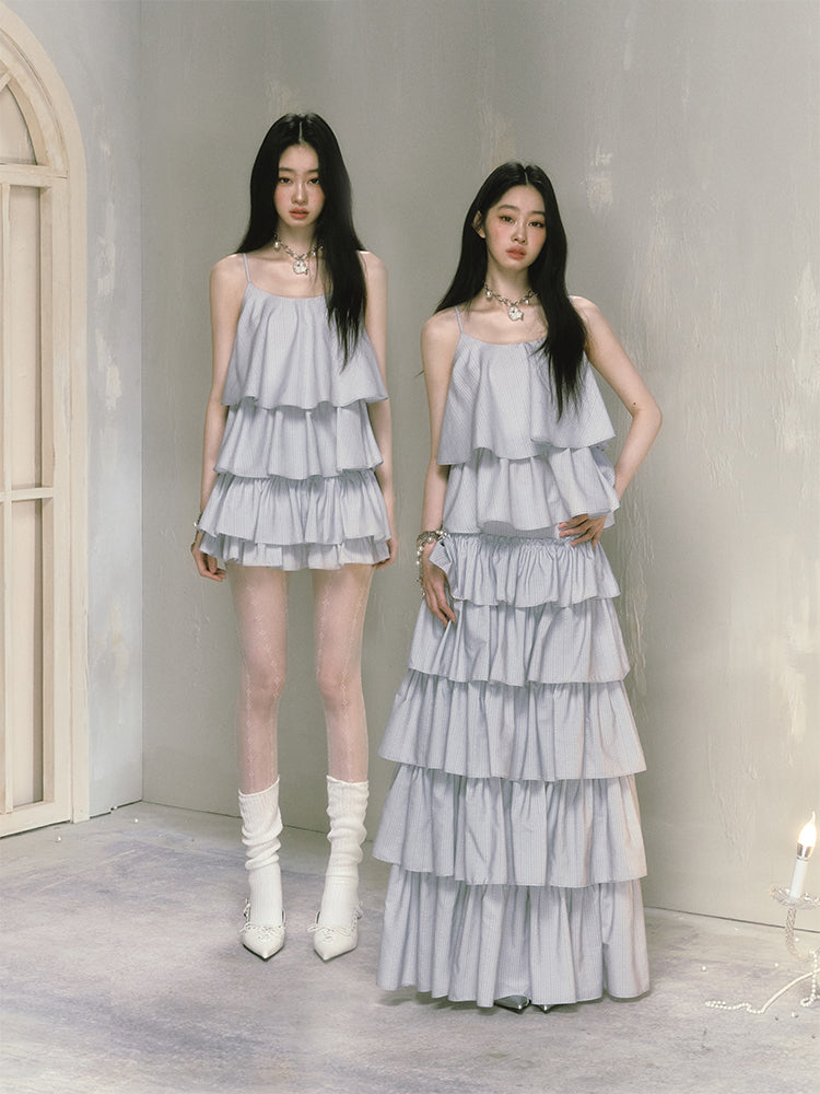 High Waist Tiered Gathered Skirt In Two Lengths