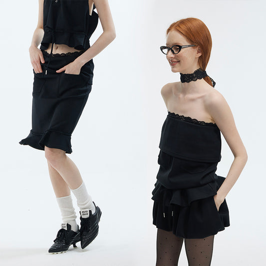 Lace Trimmed Two-Way Mermaid Midi Skirt