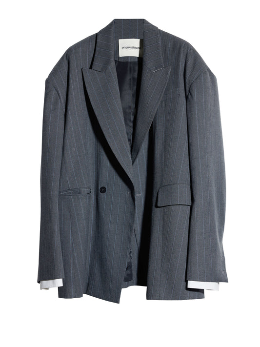 Wide Shoulder Striped Oversized Blazer