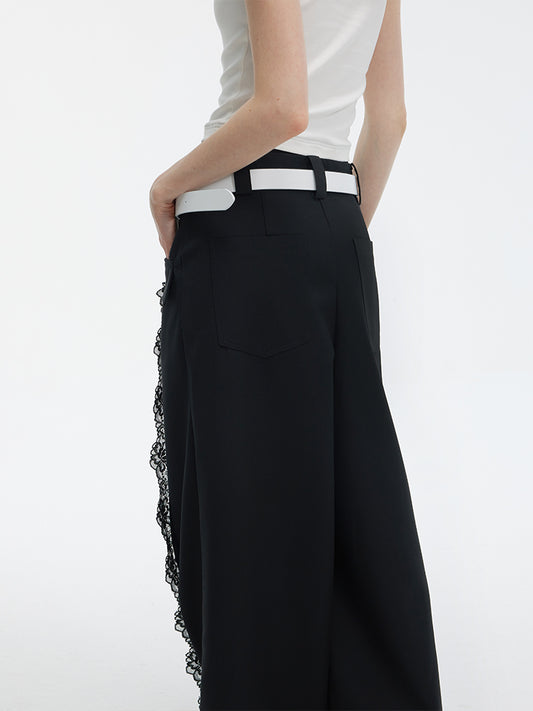Lace Adorned Low Waist Wide Leg Trousers